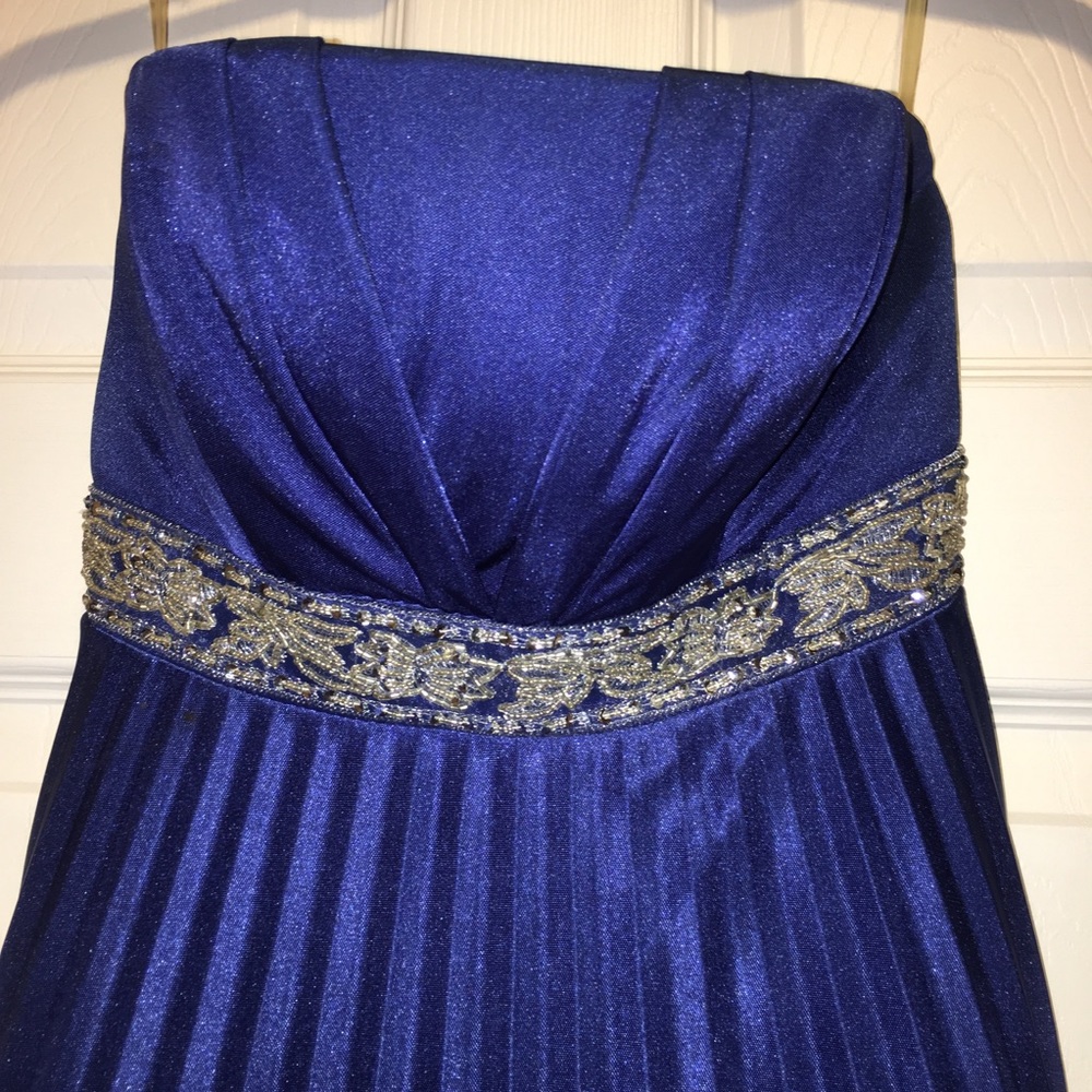 Strapless blue formal dress